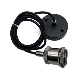 Icole Vintage Pendant Light Fitting, Modern Retro Industrial Style E26 E27 Black Chrome Lamp Holder Black Chrome Ceiling Rose,150cm Black Braided Flex Cable