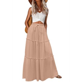 Lepunuo Floral Cute Long Skirts Womens Casual Elastic High Waisted Flowy Maxi Skirts with Pockets