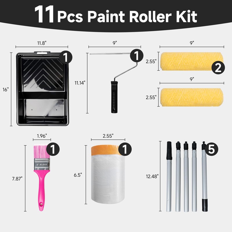 MOLLOR Paint Roller Kit with Extension Pole - 6 Pieces