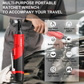 AZZUNO Cordless Electric Ratchet Wrench 3/8 Drive, 30 Ft-lbs Torque & 300 RPM, Power Ratchet Wrench Set With Variable Speed, LED Light, 2 Packs 2.0Ah Battery, Fast Charger, 7 Sockets