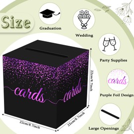 WNINK Black Purple Gold Cards Box for Birthday, Wedding, Bridal or Baby Shower, Graduation, Funeral, Anniversaries, Engagement Party Decorations Supplies Money and Cards Receiving Box