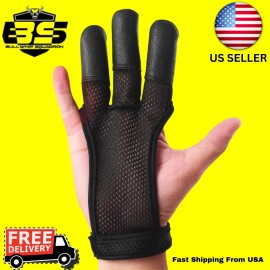 Bullwhipsquadron Glove Arrow Guard Archery 3 Fingers Tab Cow Leather for Compound Bow Shooting - XL