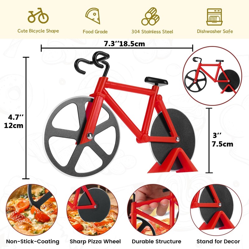 Thapncow Bicycle Pizza Cutter, Stainless Steel Pizza Cutter, Funny Kitchen