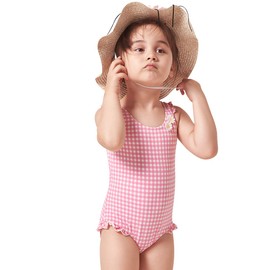 Julysand Toddler Girls One Piece Swimsuit Daisy 3D Flower Ruffle Swimwear Pink Plaid Textured Bathing Suit 18G002PI-6T