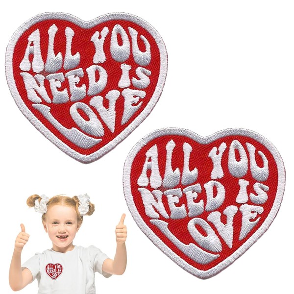2 Pieces Iron-On Patches, "All You Need is Love" Sew-On