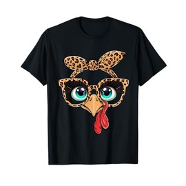 Vintage Cat Gift Store Leopard Print Thanksgiving Funny Turkey Face Glasses T-Shirt