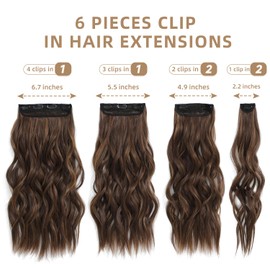 Fliace Highlight balayage dark brown Hairpieces, Natural & Blends Well Clip in Hair Extensions (20inch, 6pcs, Light Brown&Honey Blonde)