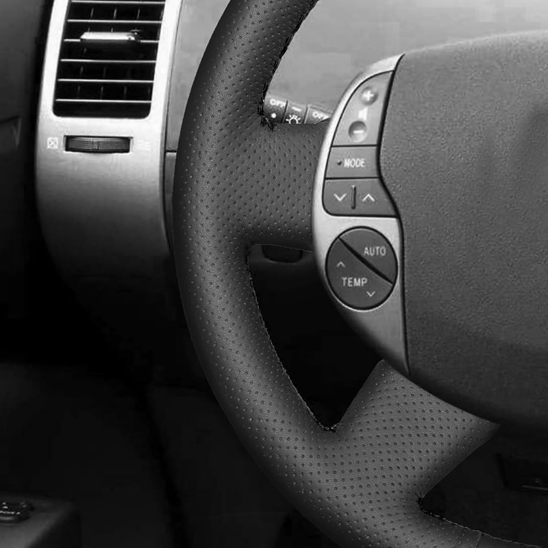 Loncky Black Genuine Leather Suede Steering Wheel Cover for Toyota