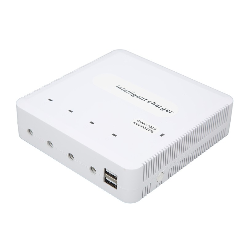 Intelligent Battery Charger with 4 Battery Ports 2 USB Ports