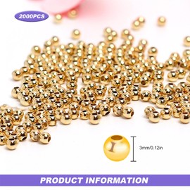 3mm Gold Spacer Beads, 2000 Pcs Small Round Spacer Beads Gold Plastic Smooth Loose Ball Bead for Bracelet Jewelry Making
