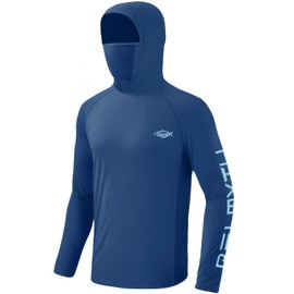Palmyth Fishing Shirts for Men Long Sleeve Sun Protection Hoodie with UV UPF 50+ Neck Gaiter Navy Ice Marlin Large