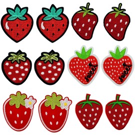 12pcs Red Strawberry Iron on/Sew on Embroidery Patches,Fruit Applique Repair Fashion Accessories Collection Stickers for DIY Clothing Jacket Jeans Backpack Hats Vests Bags