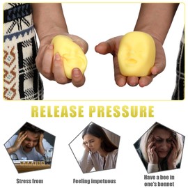 Poen 4 Bolas Antiestrés Juguetes de Aliviar Estrés y Emociones de Rostro Humano Bola de Apretar Juguetes Antiestrés Elásticos Suaves Sensoriales Bolas de Emoción Antiestrés de Cosas Raras (Amarillo)