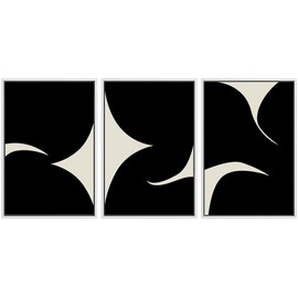 SIGNLEADER Framed Canvas Print Wall Art Set Duotone Minimal Ink Blot Geometric Landscape Abstract Shapes Illustrations Modern Art Boho Decorative for Living Room, Bedroom, Office - 16"x24"x3 WHITE