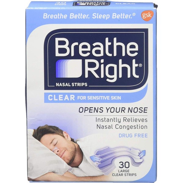 Breathe Right Nasal Strips Clear Large 30 Each (Pack of 9)