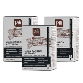 Pili Natural Pili Barras de jabn de carbn activado natural con menta (3 unidades) para rostro y cuerpo desintoxicantes naturales. Para todas las...   