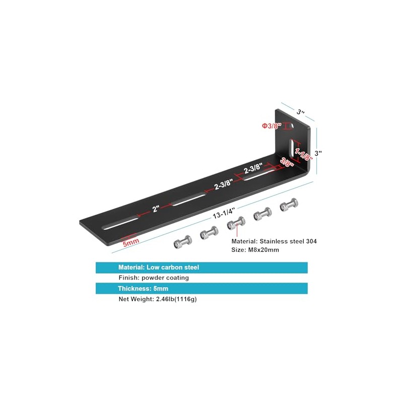 OTTFF 2 Pack 13-1/4" x 3" Black Awning Brackets Ceiling