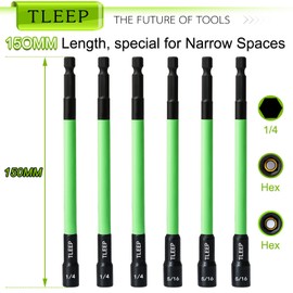 TLEEP 150MM 1/4" 5/16" Magnetic Power Nut Driver Set for Impact Drill, 1/4" Hex Head Drill Bit Set SAE Screwdriver Socket Set, Chrome Vanadium Steel Quick Change Chuck Socket Wrench Nut Setters
