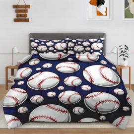 Ssddyes Queen Size Comforter Set, Cool American Baseball Softball Theme, Bedding Decor Fantasy USA 3D Sport Ball Play Game Abstract for Kids and Adults, Soft Cozy Bedroom Bed Set with 2 Pillowcases