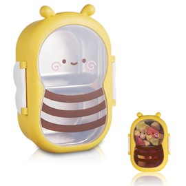iPalamila Stainless Steel Lunch Box for Adults for Children with 2 Compartments, Cartoon Bee Lunch Box, Lick Box, Breakfast Box, Dishwasher Stand for Picnic, Work and Travel