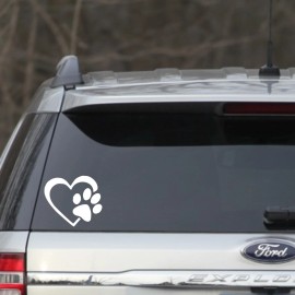 Heart with paw Print 4" Window Sticker Decal – White Cat, Dog, Car, Laptop, Mug