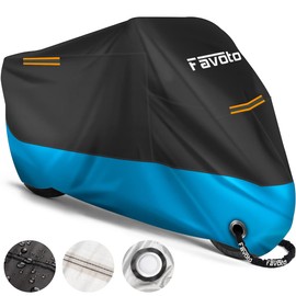 Favoto Upgraded Version Motorbike Cover 210D Waterproof Motorcycle Cover Dustproof Heat-Resistant Outdoor Protection 116 x 41 x 50 inch with 2 Windproof Buckles Reflective Strip