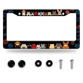 Funny Dogs License Plate Frame Colorful Dog Paws Line License Plate Frames Animal Auto Accessory Bracket Stainless Steel Personalise Dog License Plate for Men Women 6.3 x 12.3 Inch