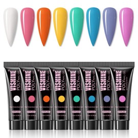 Vishine Poly Nail Extension Gel Kit - 8 Colors Nail Extension Gel Kit 48W LED UV Lamp Builder Gel for Nails Slip Solution Base Top Coat Rhinestone Nail Manicure Beginner Starter Kit #03