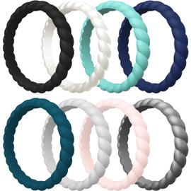 Saco Band Silicone Ring for Women - 3mm Width 2.5mm Thick (Black, Pearl Silver A, Teal B, Dark Blue B, Dark Blue D, Light Grey A, Light Orange A, Dark Metallic D- Size 11.5-12 (21.30mm))