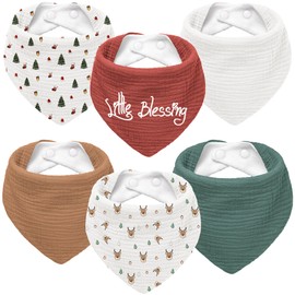 Susurration Muslin Baby Drool Bibs 6Pack Soft Triangular Adjustable Baby Bandana Bibs for Unisex Girls & Boys (Merry Christmas)