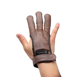 ArcheryMax Handmade Brown Leather Three Finger Archery Gloves, Medium
