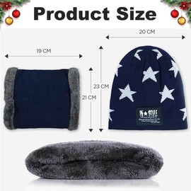 Gxlaihly Winter Hat for Children, Children's Winter Warm Beanie Hat and Loop Scarf Set, Children's Winter Hat Beanie Hat, Winter Hat and Scarf Set for Boys Girls from 6-15 Years, blue