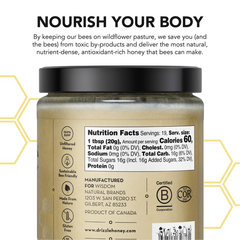 Drizzle White Raw Honey - All Natural Pure Raw Honey,