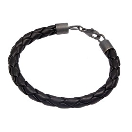 Kuzzoi Men's Leather Bracelet Black Braided Men's Bracelet Real Leather (6 mm) Braided Look with Lobster Clasp Made of 925 Sterling Silver Oxidised Length 19-21 cm, 19 centimeters, Leather