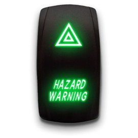 Hazard Warning - Green - Laser Etched 5-Pin Double Pole Single Throw Maintained ON-Off DPST Toggle Switch 20A 12V