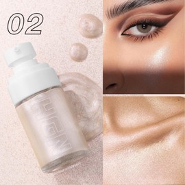 Body Shimmer Oil with Brush, Non-Sticky Lightweight Face & Body Luminizer Glow Shimmer,Waterproof Long Lasting Moisturizing Body Glitter Oil,Makeup Liquid Highlighter (#02 Platinum-colored)