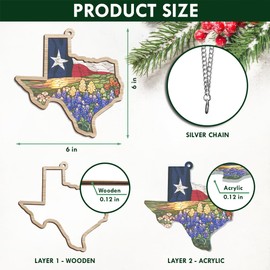 FLAGWIX Texas Home Decor - Christmas, Texas Decor, Texas Western Gifts for Women, Men, Bluebonnet Decor, Texas Suncatcher Ornament Decoration - Window Suncatcher Hanging Decorations