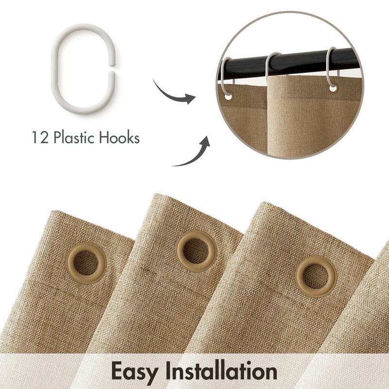 MIULEE Linen Textured Shower Curtain, 180 x 200 cm, Khaki,