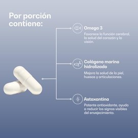 Omega 3-6-9 Cápsulas con Colágeno Marino Hidrolizado y Astaxantina - Aceite de Pescado con DHA y EPA - 90 Cápsulas 500 mg - Sin Sabor