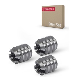 Gedotec Screw-in nut M6 with internal thread, pack of 50, threaded insert with screw slot, M6 x 15 mm, sleeve nut, galvanised steel, solid, length: 15 mm, threaded sleeve for wood, screw-in sleeves