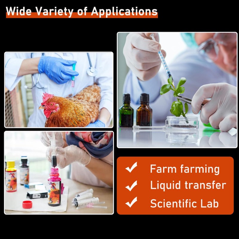 10 Pack 3ml/cc Disposable Luer Lock Lab Syringes with 23Ga