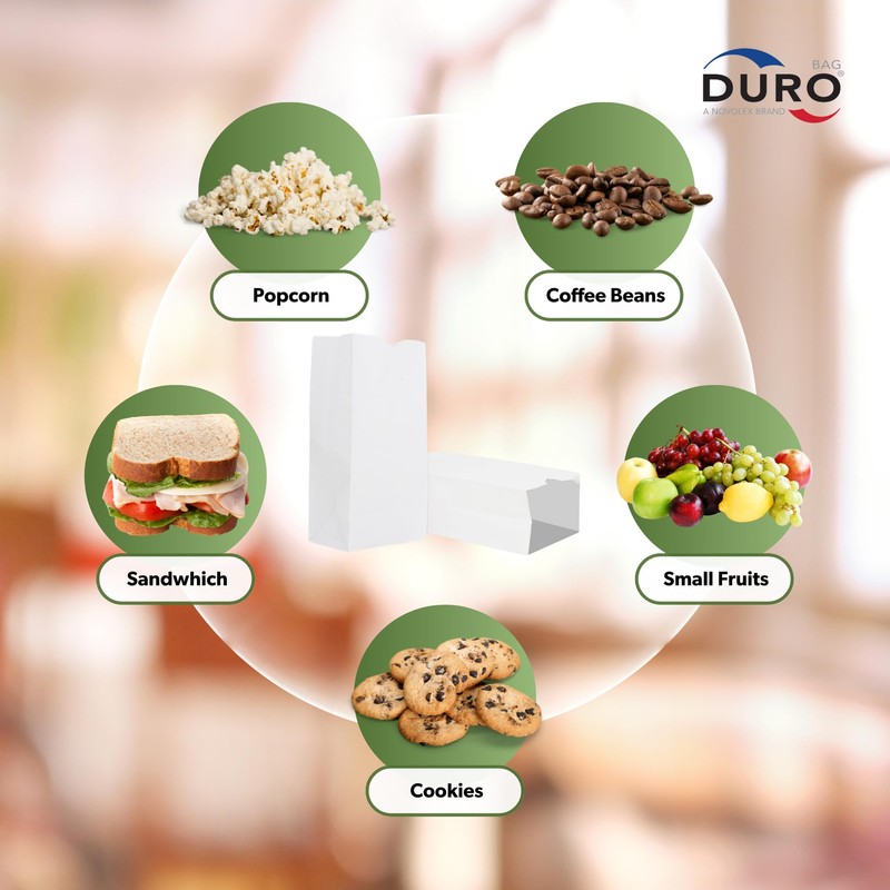 Duro 2# White Popcorn Bags 500-Count, Bulk Small White Paper