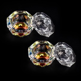 KAZIPOP 2Pcs Dappen Dish with Lid Clear Nail Art Acrylic Liquid Powder Dappen Dish Bowl Nail Monomer Liquid Bowl Glass Crystal Cup (Octagons)