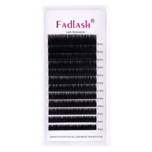 Fadlash Individual Classic Eyelash Extension 0.20mm D Curl 8-14mm Mixed Tray 1:1 Matte Black Professional Classic Individual Lashes
