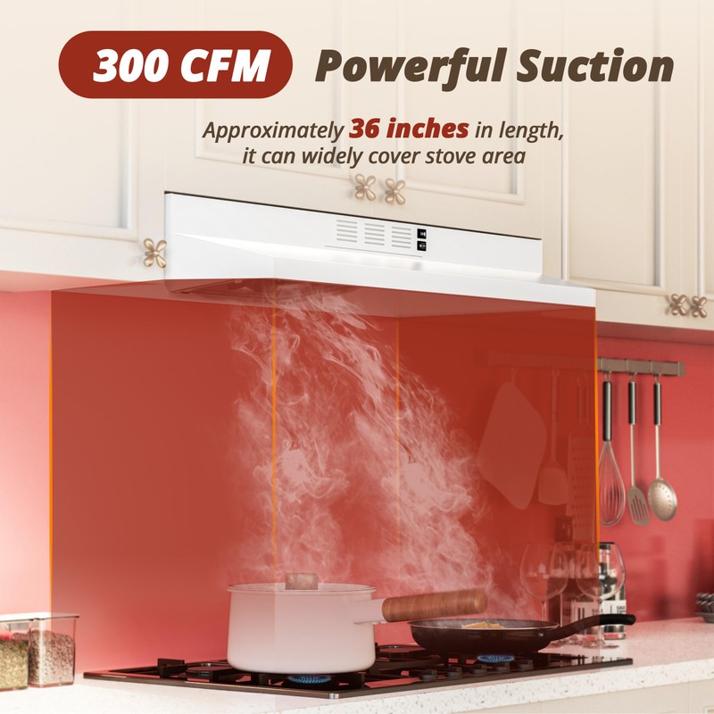 FIREGAS Range Hood 36 inch Under Cabinet, Ducted/Ductless Convertible Kitchen