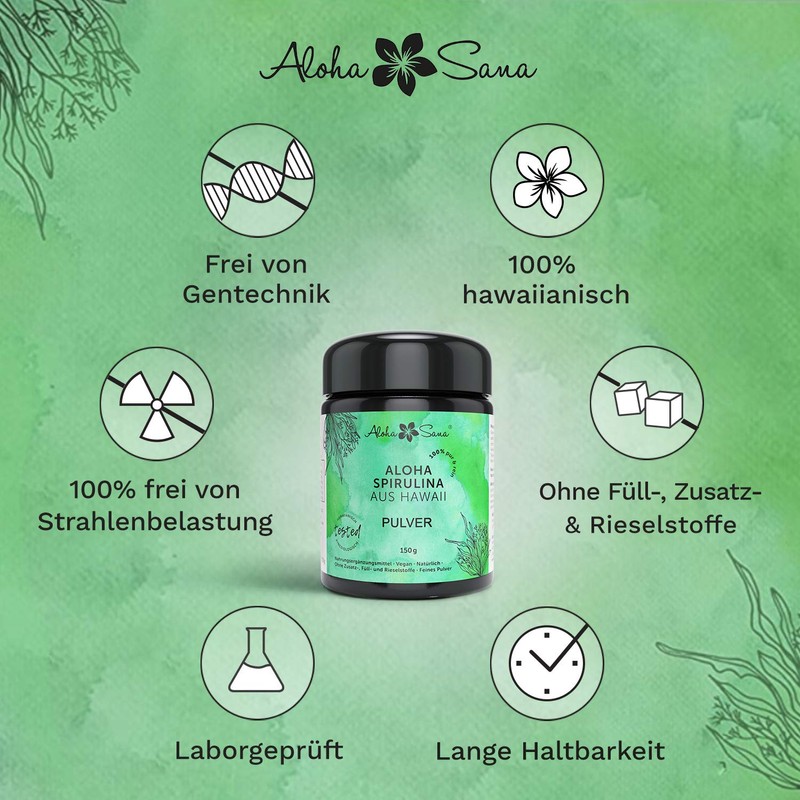 Aloha Sana - Hawaii Spirulina Pacifica Algae Powder, Ultraviolet Glass,