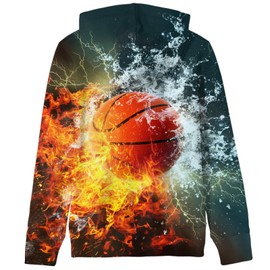 Idgreatim Youth Hoodies for Boys Girls 11T 12T 13T Flame Water Basketball 3D Sweatshirt Long Sleeve Hoody Pullover with Pocket