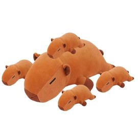5 PCS Capybara Plush Stuffed Animal Family-30"Gaint Capybara Plush, Large Mommy Plushies with 4 Baby Plushie Toy for Kids, Kawaii Body Pillow Christmas Birthday Gifts for Kids Boys Girls