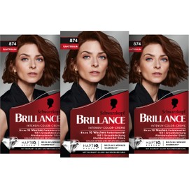 Brillance Intensive Colour Cream Hair Colour 874 Velvet Brown Level 3, Pack of 3 (3 x 160 ml)
