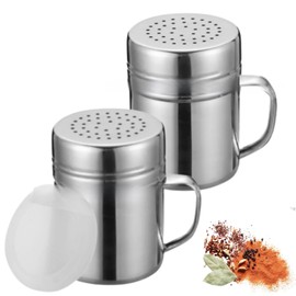 2PCS Salt Pepper Dredge Shakers, Salt and Pepper shakers Spice shakers with Holes and lids Seasoning Bottle with Handle for Cooking Kitchen (M)